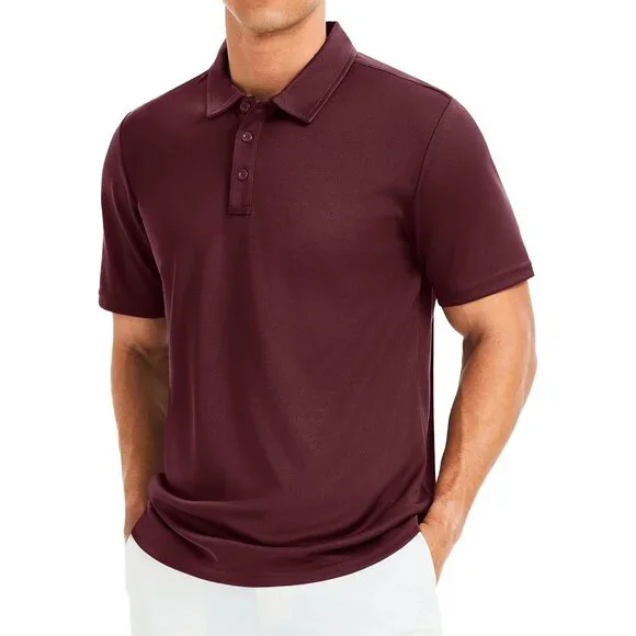 Men's Wine Red Short Sleeve Quick Dry Collared Moisture Wicking Polo Shirts